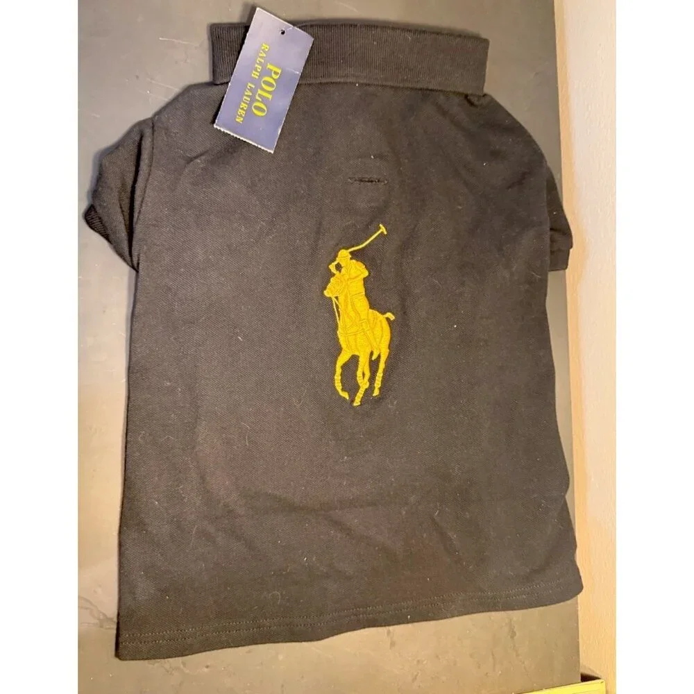 New‎ Polo Ralph Lauren Dogs Big Pony Polo Shirt Black Yellow Size L Pet Clothes